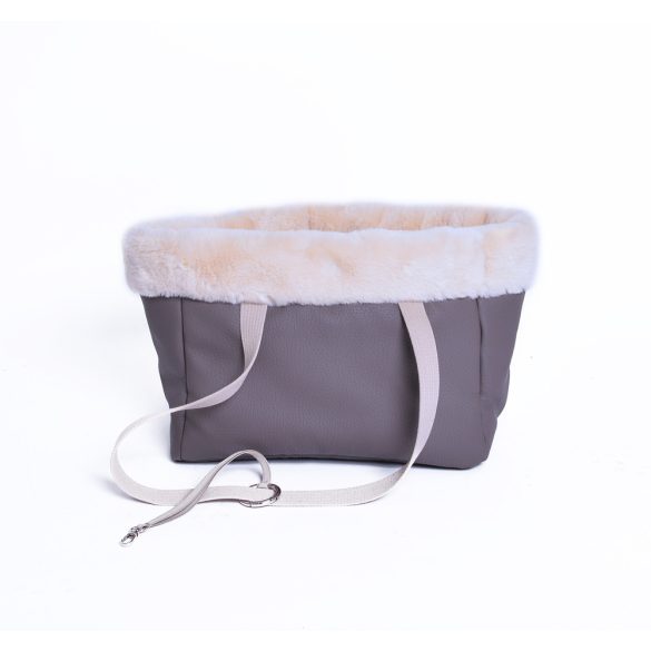 PETSY kisállat hordozó táska ECO bőr+plüss - barna-bézs
