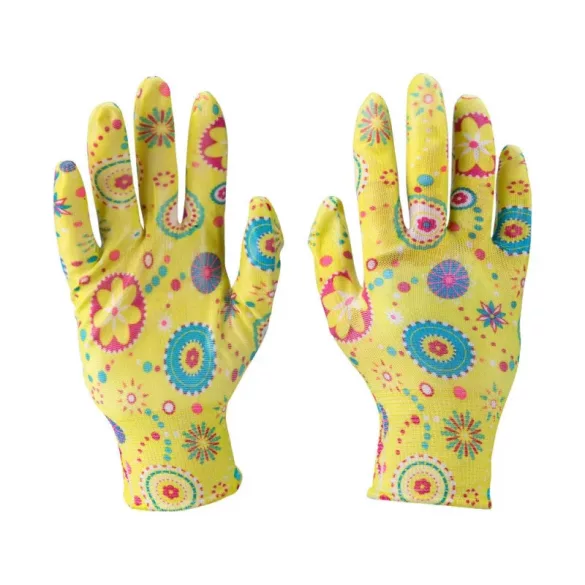 Kerti kesztyű virágmintás, nylon méret:8 nitrilbe