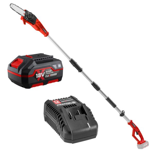 Akkus teleszkópos láncfűrész szett Praktik Flexpower System 18V+3Ah akku+töltő/PTQ113