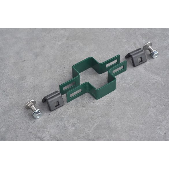 LEMEZES ÁTÖLELŐ BILINCS, MŰANYAG BETÉTTEL - 60X40 MM-ES OSZLOPOKHOZ / HORGANYZOTT VAGY PVC/ Köztes bilincs - PVC (zöld) (FEM212)