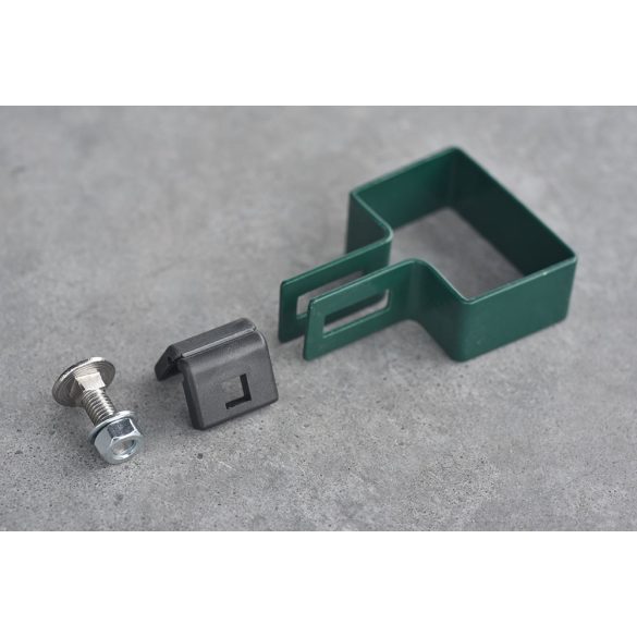 LEMEZES ÁTÖLELŐ BILINCS, MŰANYAG BETÉTTEL - 60X40 MM-ES OSZLOPOKHOZ / HORGANYZOTT VAGY PVC/ Vég bilincs - PVC (zöld) (FEM213)