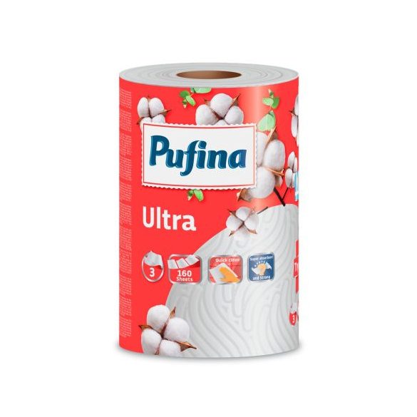 Pufina papírtörlő 3 rétegű, 1 tekercs, 160 lap Ultra