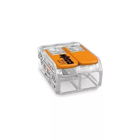 Wago 221-412 univerzális vezeték összekötő 2x0,14-4mm2 átlátszó + narancs karok